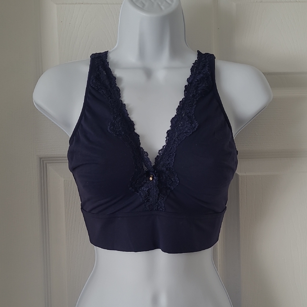 Soma Embraceable Wireless Navy Blue Lace Bralette XXL